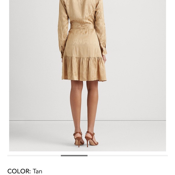 NWT Lauren Ralph Lauren Jacquard Shirtdress in Tan color - Picture 6 of 16